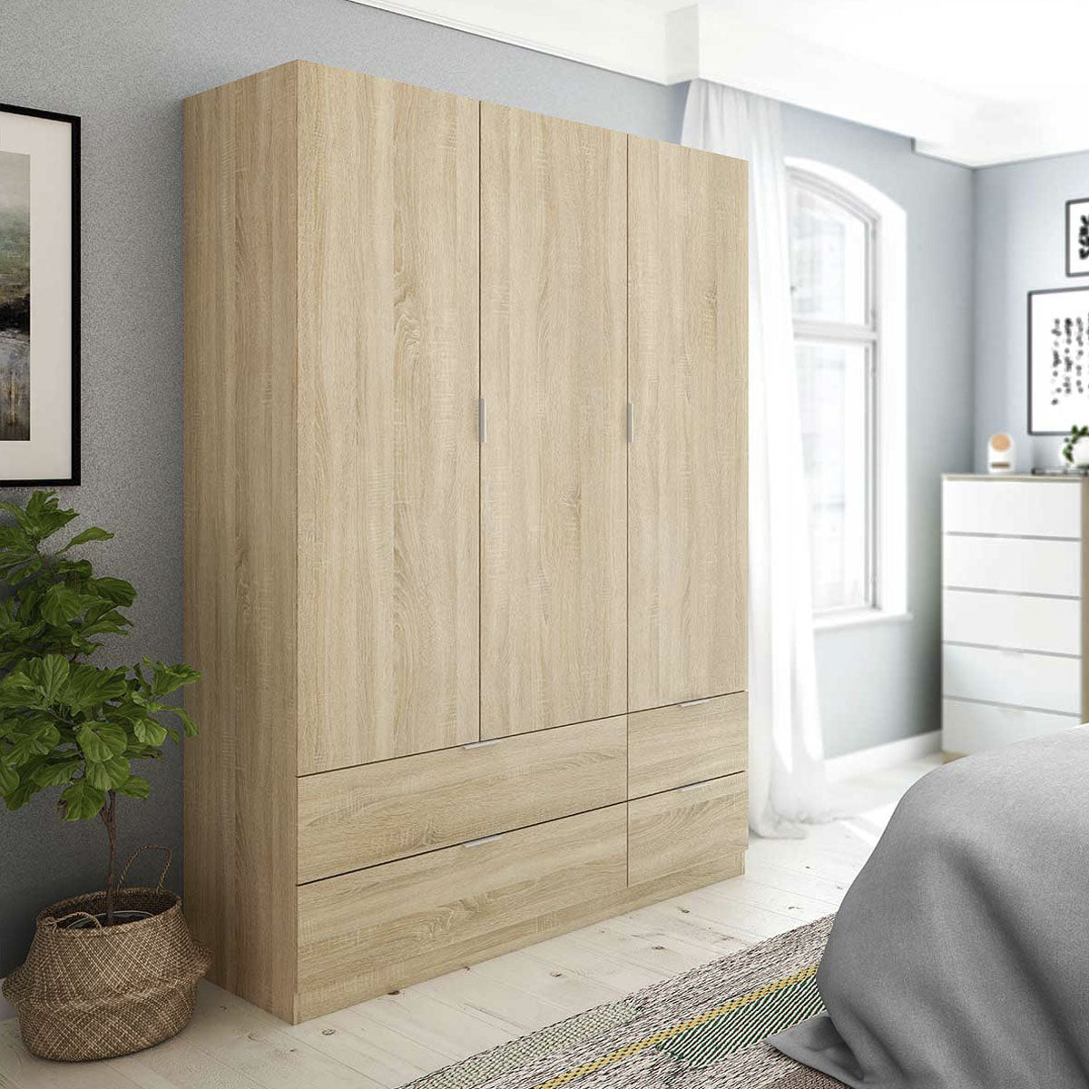Wardrobe with 3 doors and 4 drawers, ESTUBENY model.