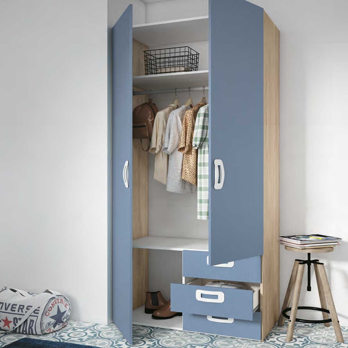 Dormitorio juvenil completo, modelo AYORA.