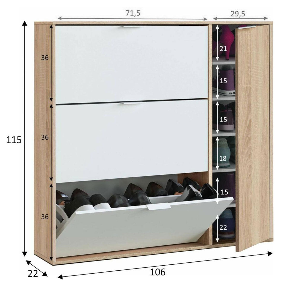 3-door shoe rack, MONTROY model.