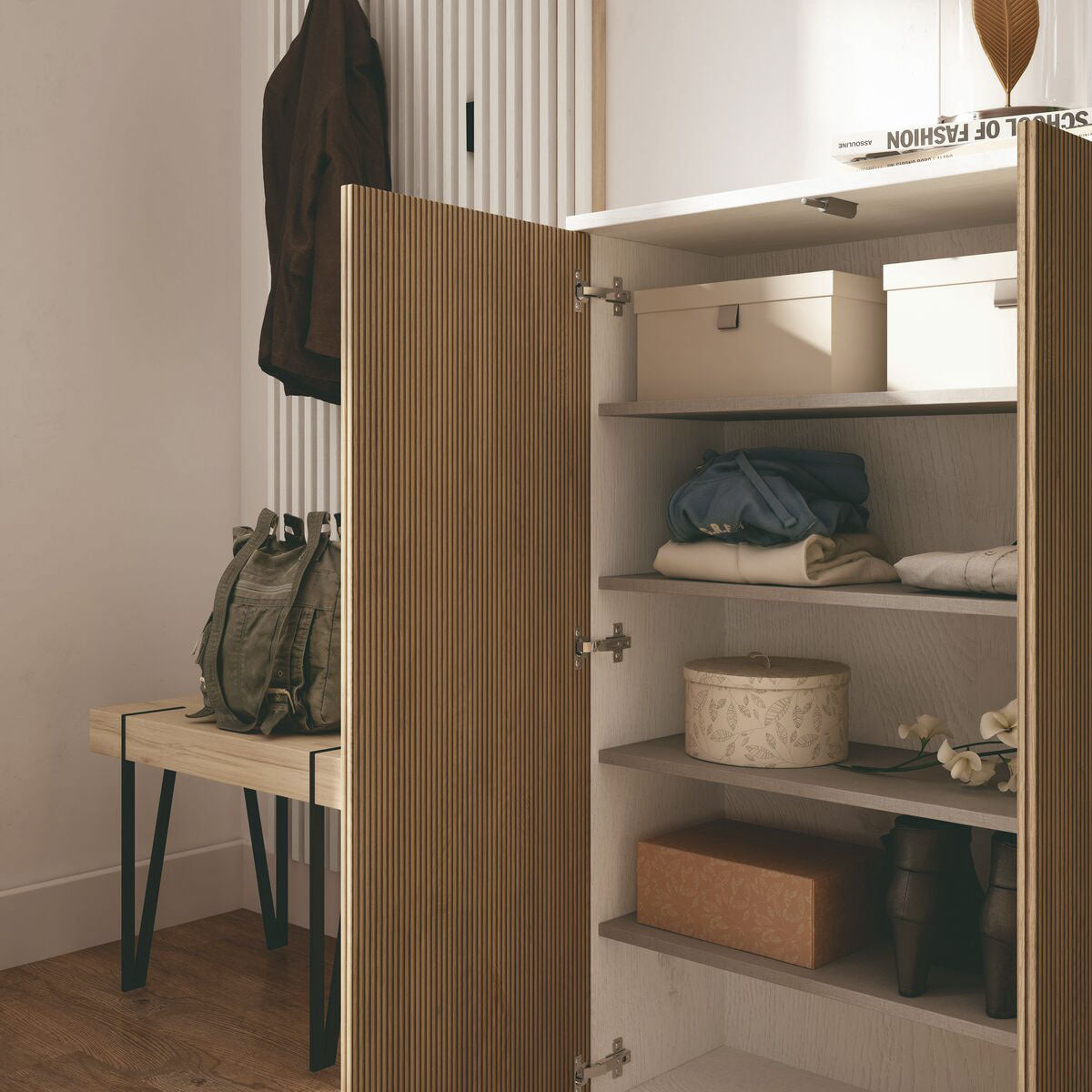 Auxiliary shoe rack, with shelves and 2 doors, ALBERIC model.