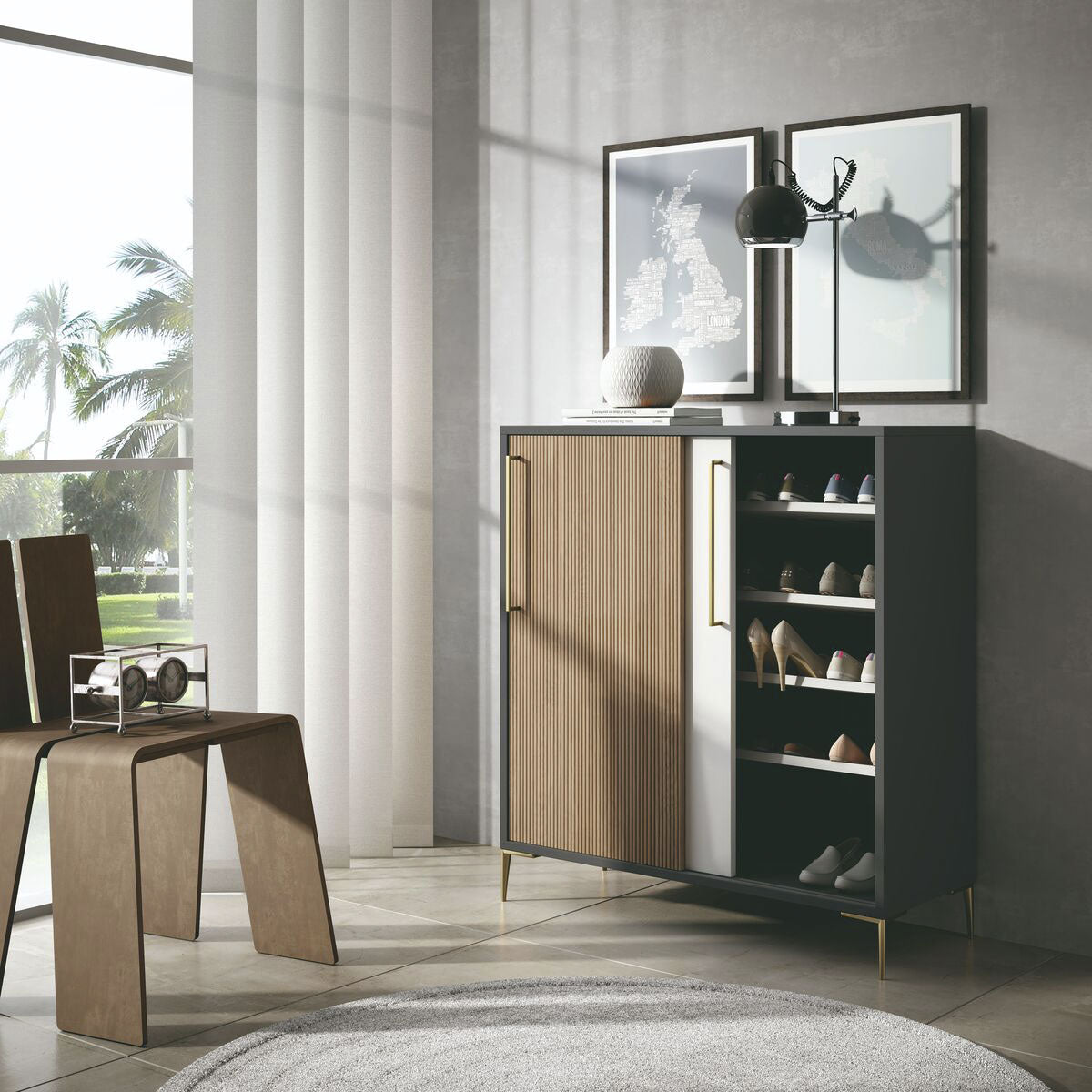 Auxiliary shoe rack with 2 sliding doors, BICORP model.