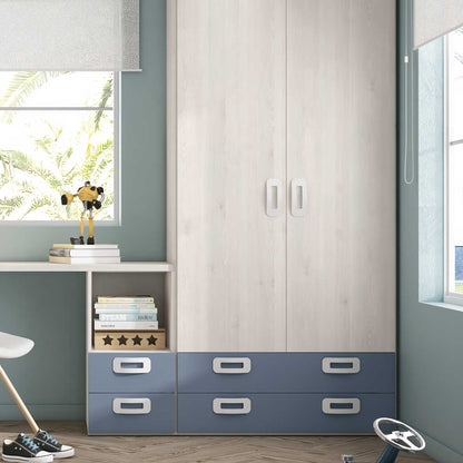 Double youth trundle bed with drawer and shelves, PICANYA model.