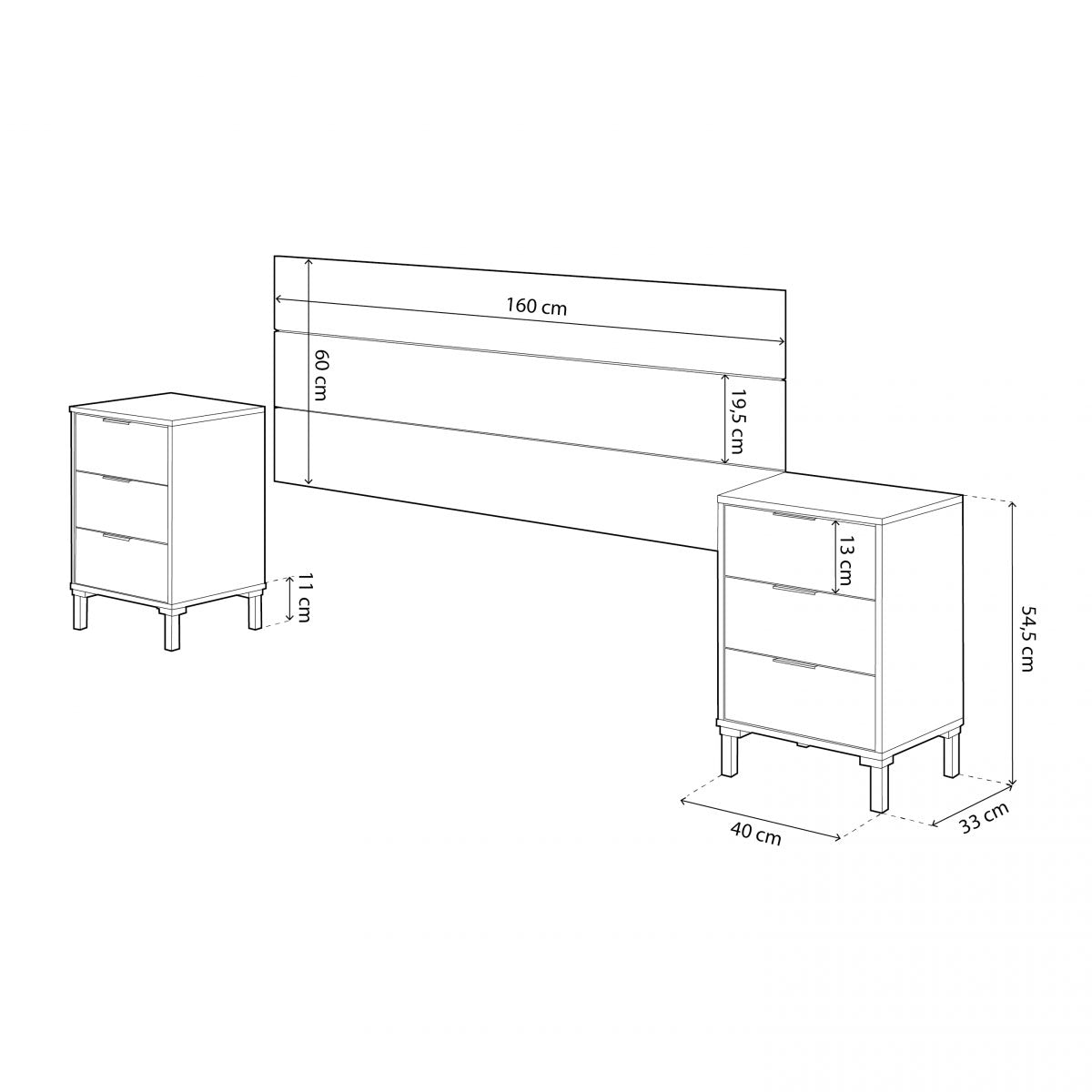 Cabecero + 2 mesitas modelo SERBIN