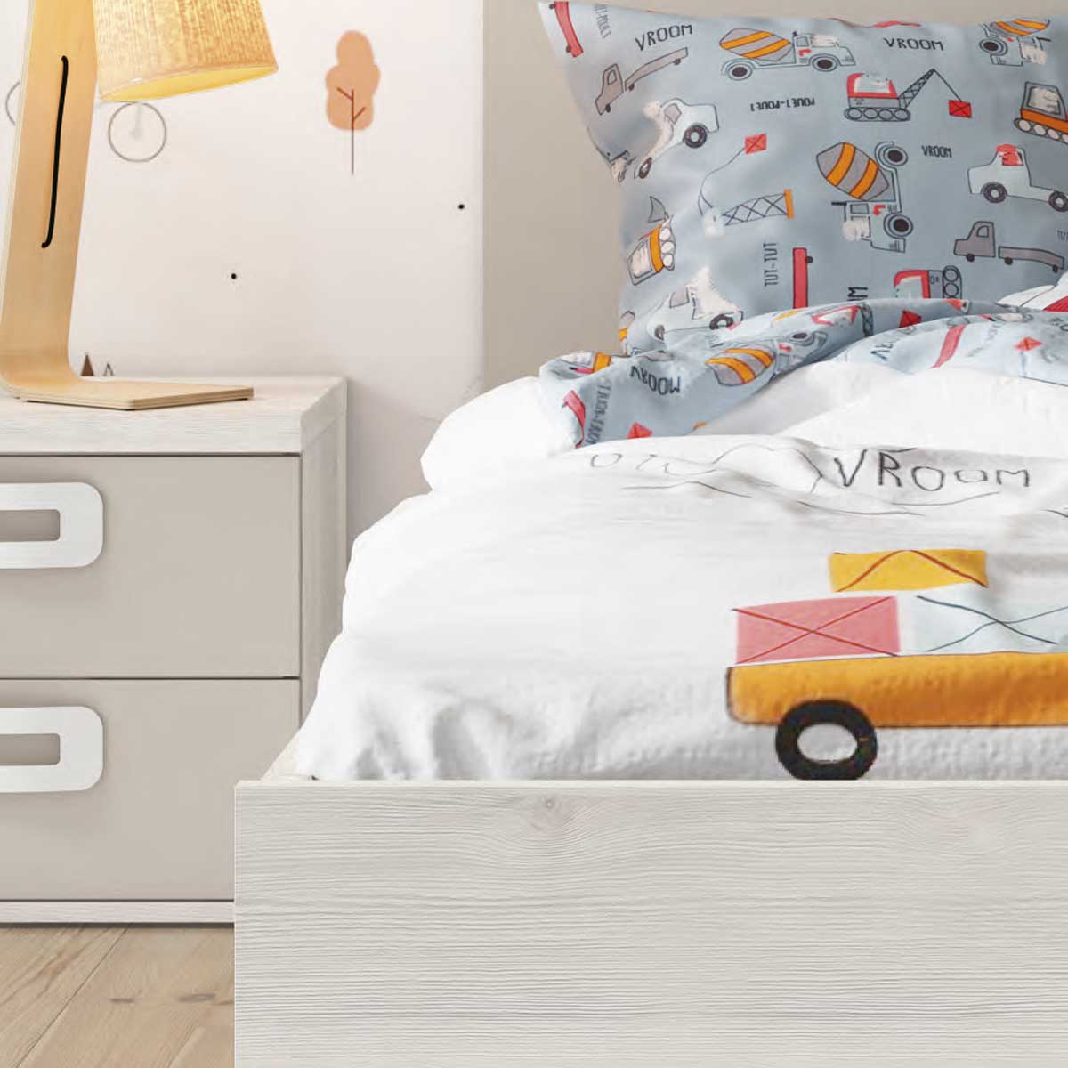 Double youth trundle bed with drawer and shelves, PICANYA model.