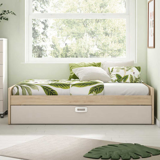Double youth trundle bed with drawer and shelves, PICANYA model.