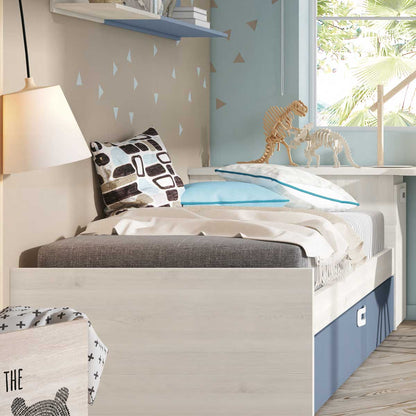 Double youth trundle bed with drawer and shelves, PICANYA model.