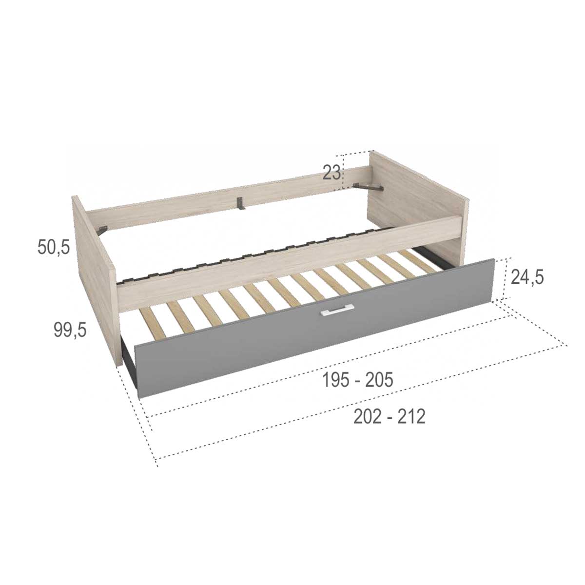 Double youth trundle bed with drawer and shelves, PICANYA model.