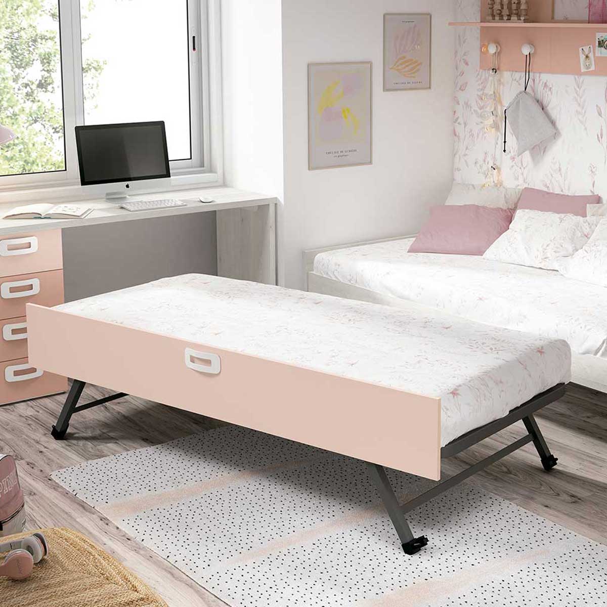 Double youth trundle bed with drawer and shelves, PICANYA model.