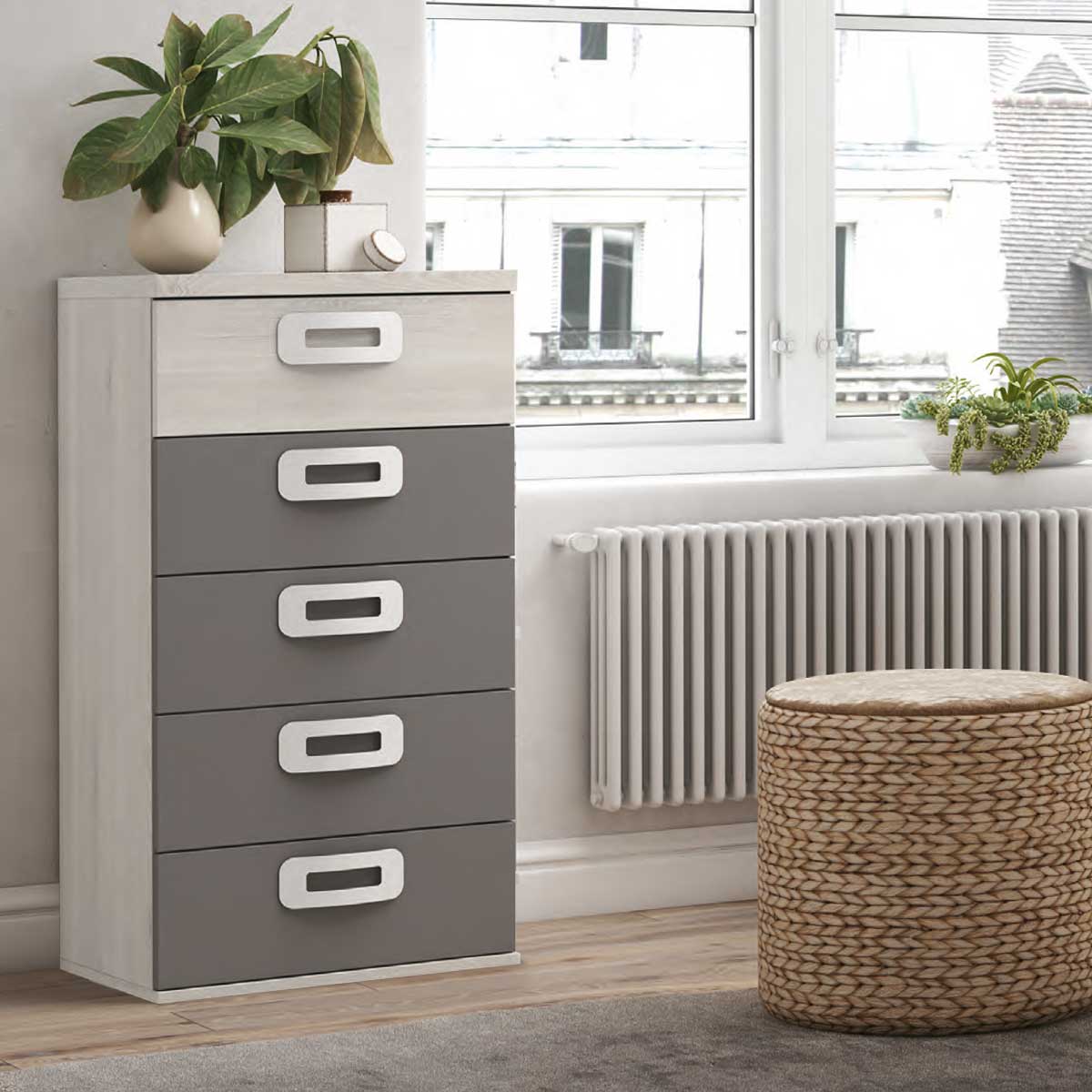 Double youth trundle bed with drawer and shelves, PICANYA model.